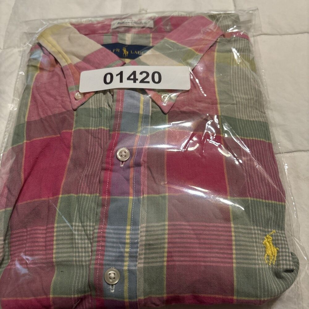 Ralph Lauren Shirt XL Men’s Authentic Indian Madras Plaid Pink Multicolor Preppy - Picture 9 of 9